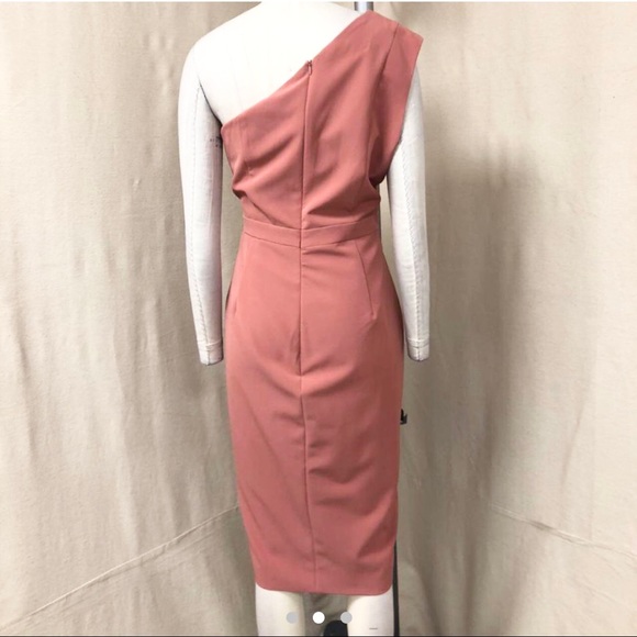 Stunning One Shoulder Pleated Midi Dress in Dusty Rose - Picture 7 of 8